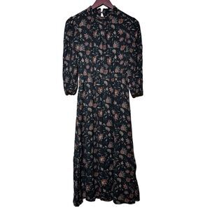 Rachel Zoe Women's Floral Midi Dress Brown Size 4 Ruffled Collar